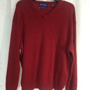 Alan Flusser Mens 100% Cashmere Sweater V-Neck Long Sleeve Soft Knit Burgundy‎